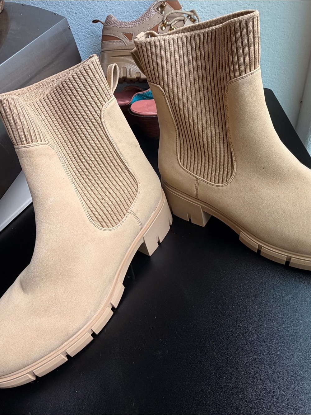 Women's Chunky Chelsea Ankle Boots in Beige
